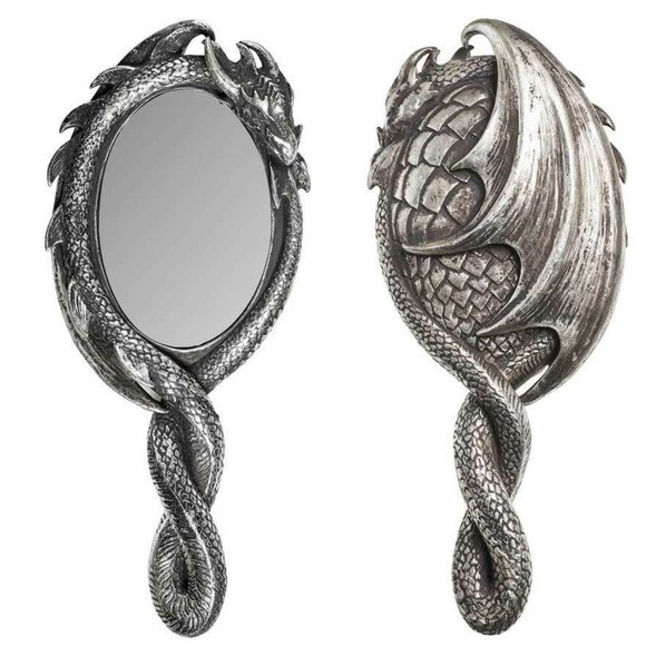 Alchemy Gothic Other - DISCONTINUED!!! Alchemy Gothic Antiqued Silver Dragon Hand Mirror Dragon's Lure